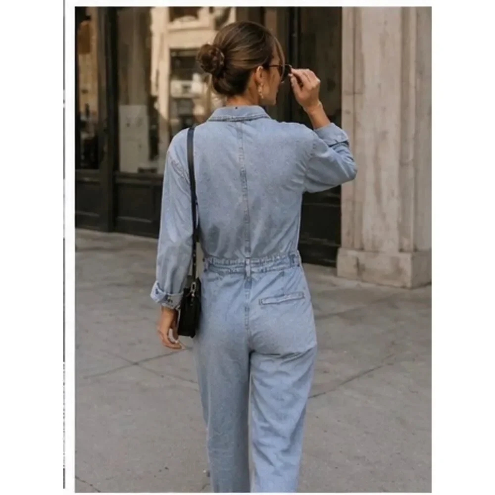 Citizens of Humanity Utility Denim Y2K Jumpsuit Light Wash Zip Front Size M - Picture 2 of 12